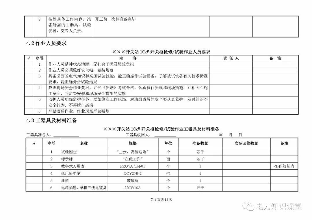 10kV開關柜維護和測試標準化操作說明